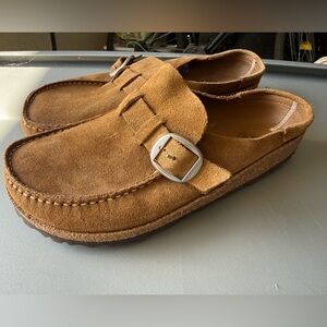 Birkenstocks Suede Slip-On Mule with Buckle - Brown